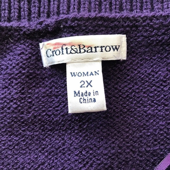 Croft&Barrow Plus Size Purple V Neck Sweater Sz2X Cotton Blend Pre-Owned - Picture 3 of 8